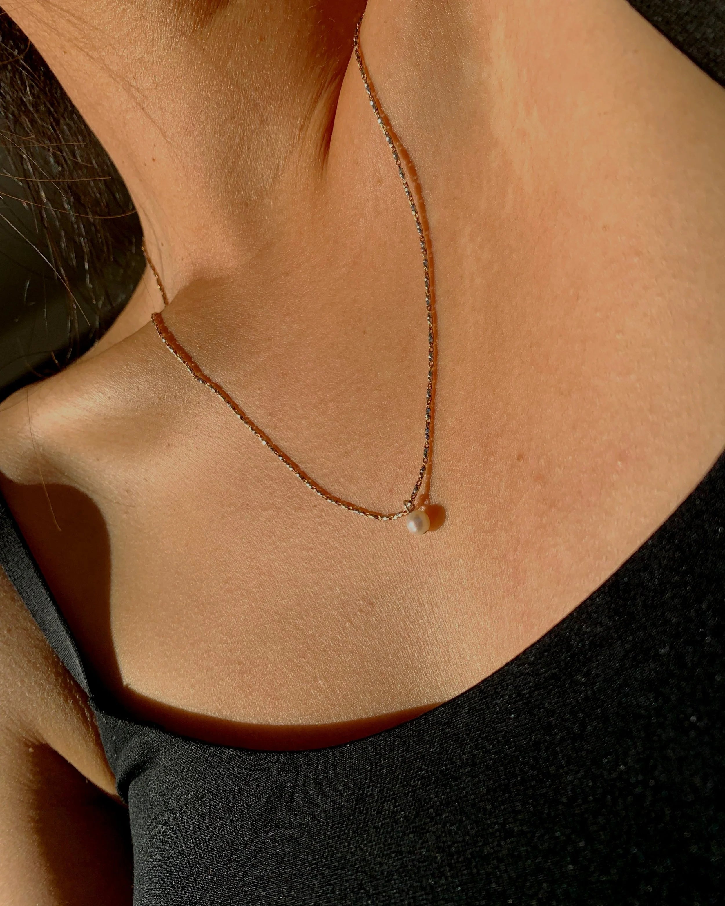 Faceted Multi-Metal Chain with Mini Pearl Necklace