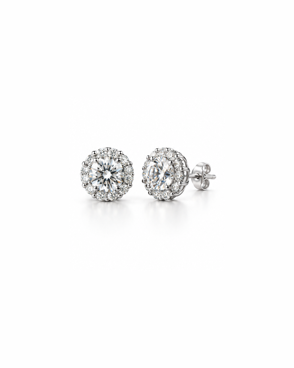 Round Halo Moissanite Studs