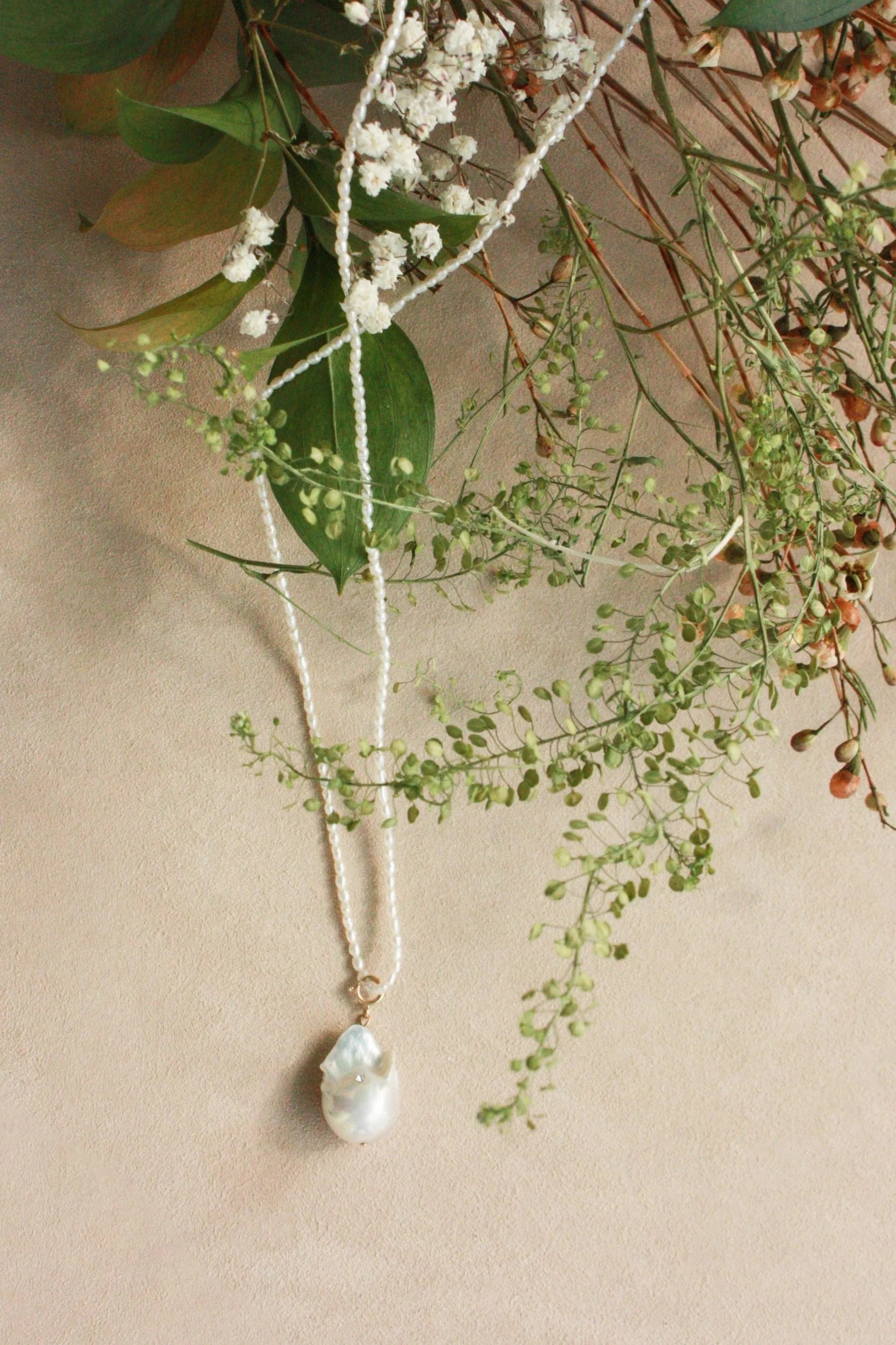 No.7: Seed Pearl Necklace with Baroque Pearl Charm