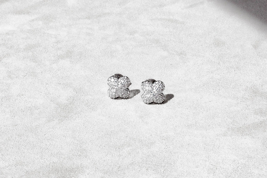 Domed Clover Pavé Stud Earrings