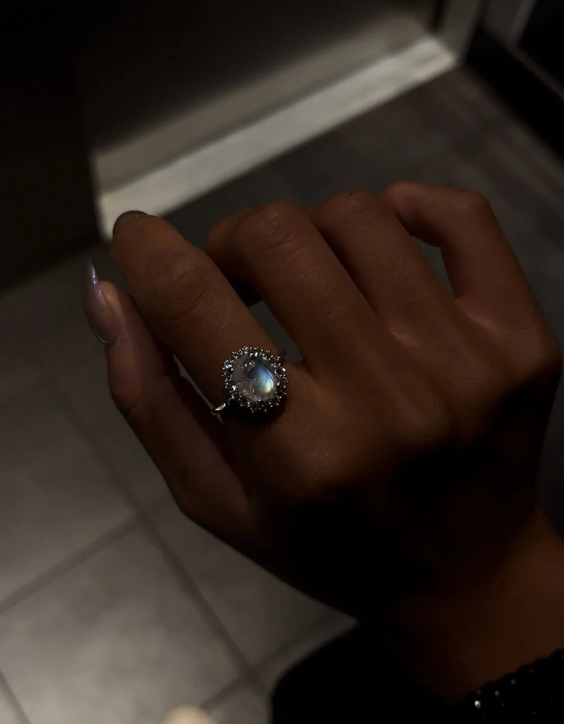 Moonstone Halo Ring