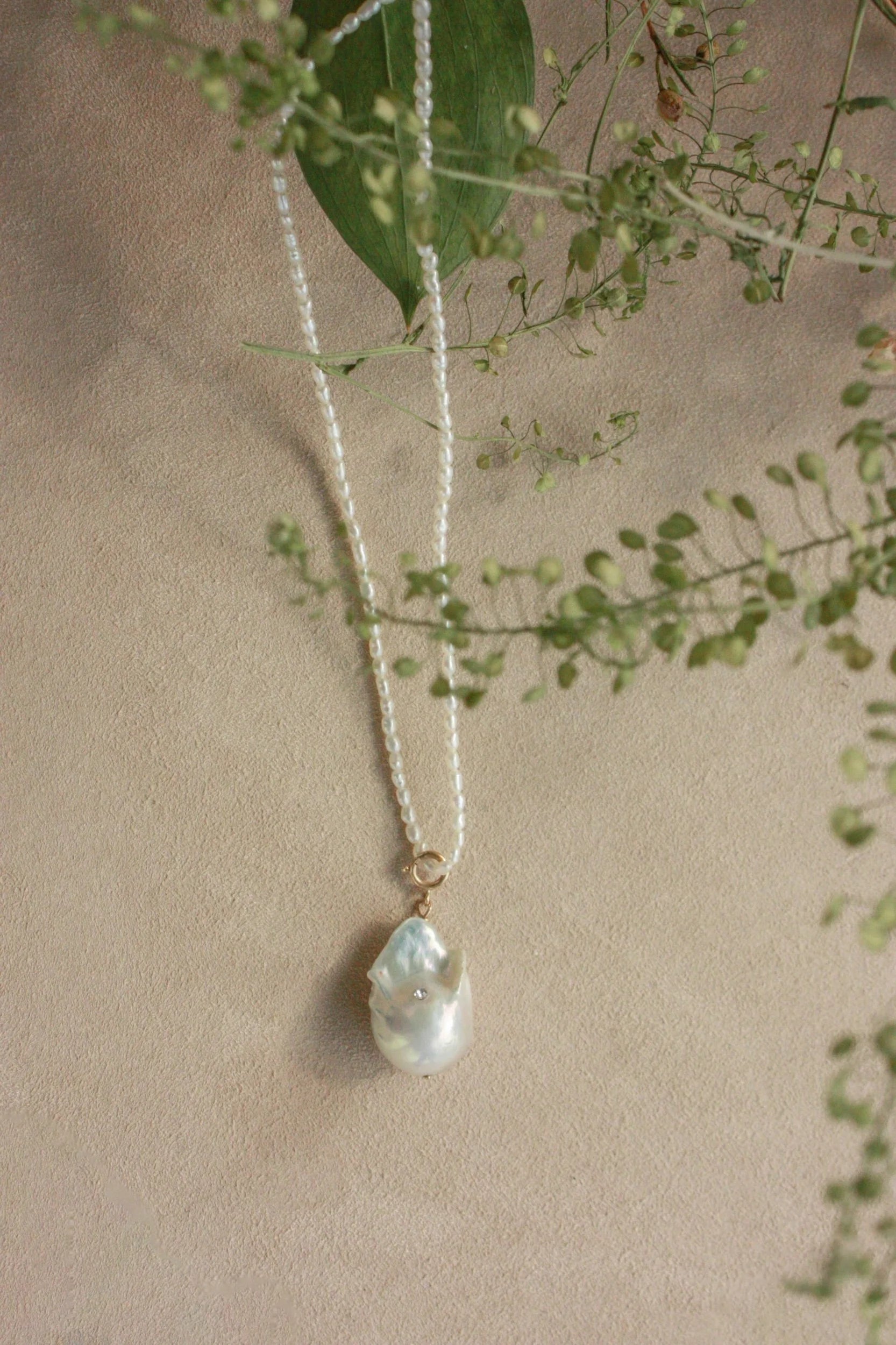 No.7: Seed Pearl Necklace with Baroque Pearl Charm