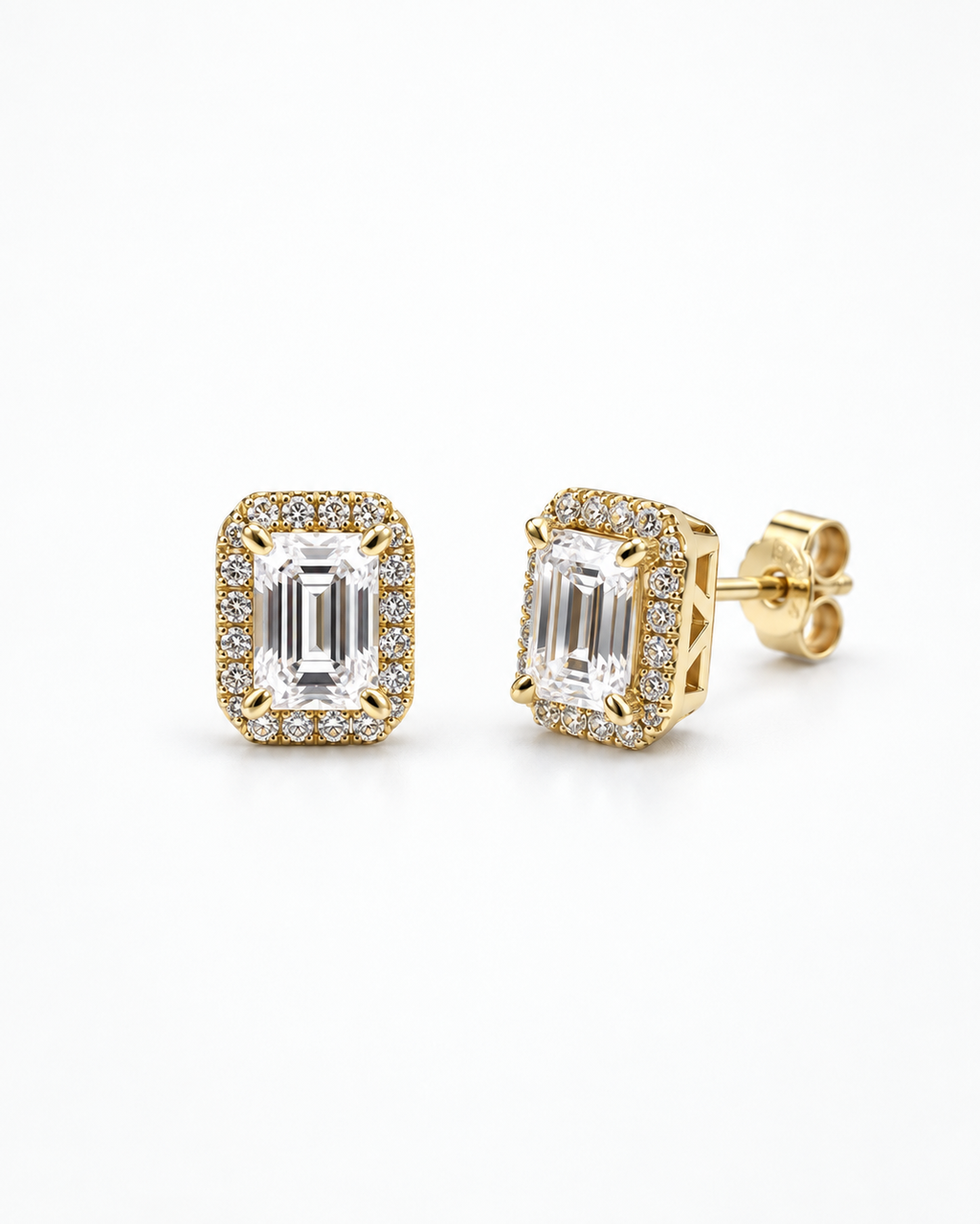 Emerald Cut Halo Earring Studs