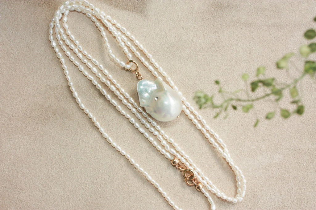 No.7: Seed Pearl Necklace with Baroque Pearl Charm