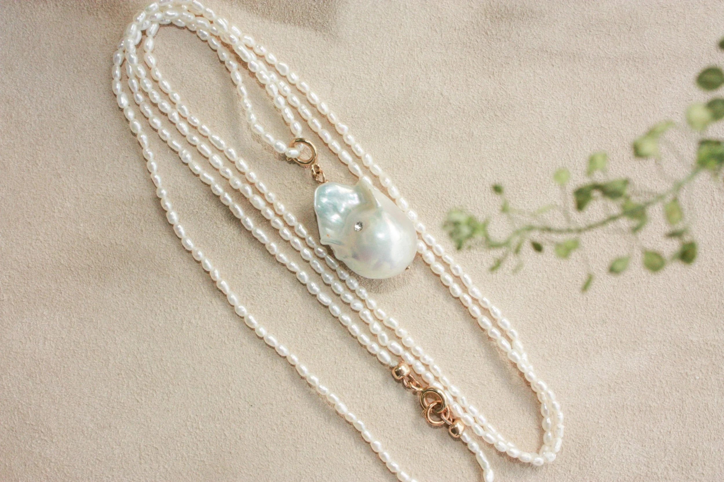 No.7: Seed Pearl Necklace with Baroque Pearl Charm