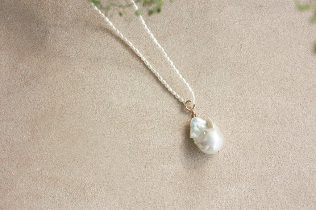 No.7: Seed Pearl Necklace with Baroque Pearl Charm