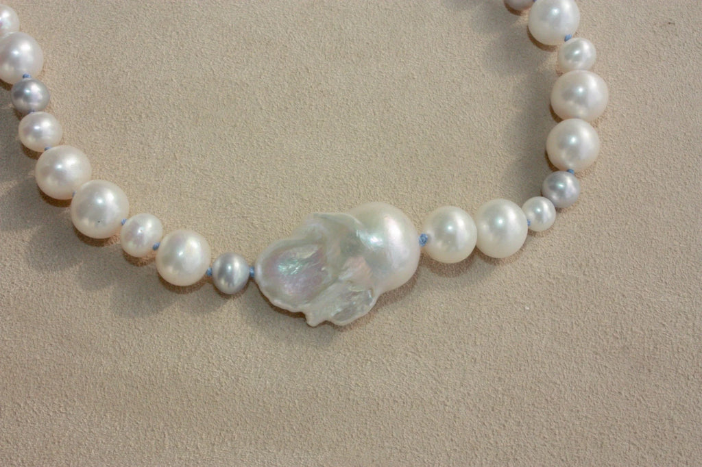 No. 2: Blue Silk Off-Side Baroque Center Necklace
