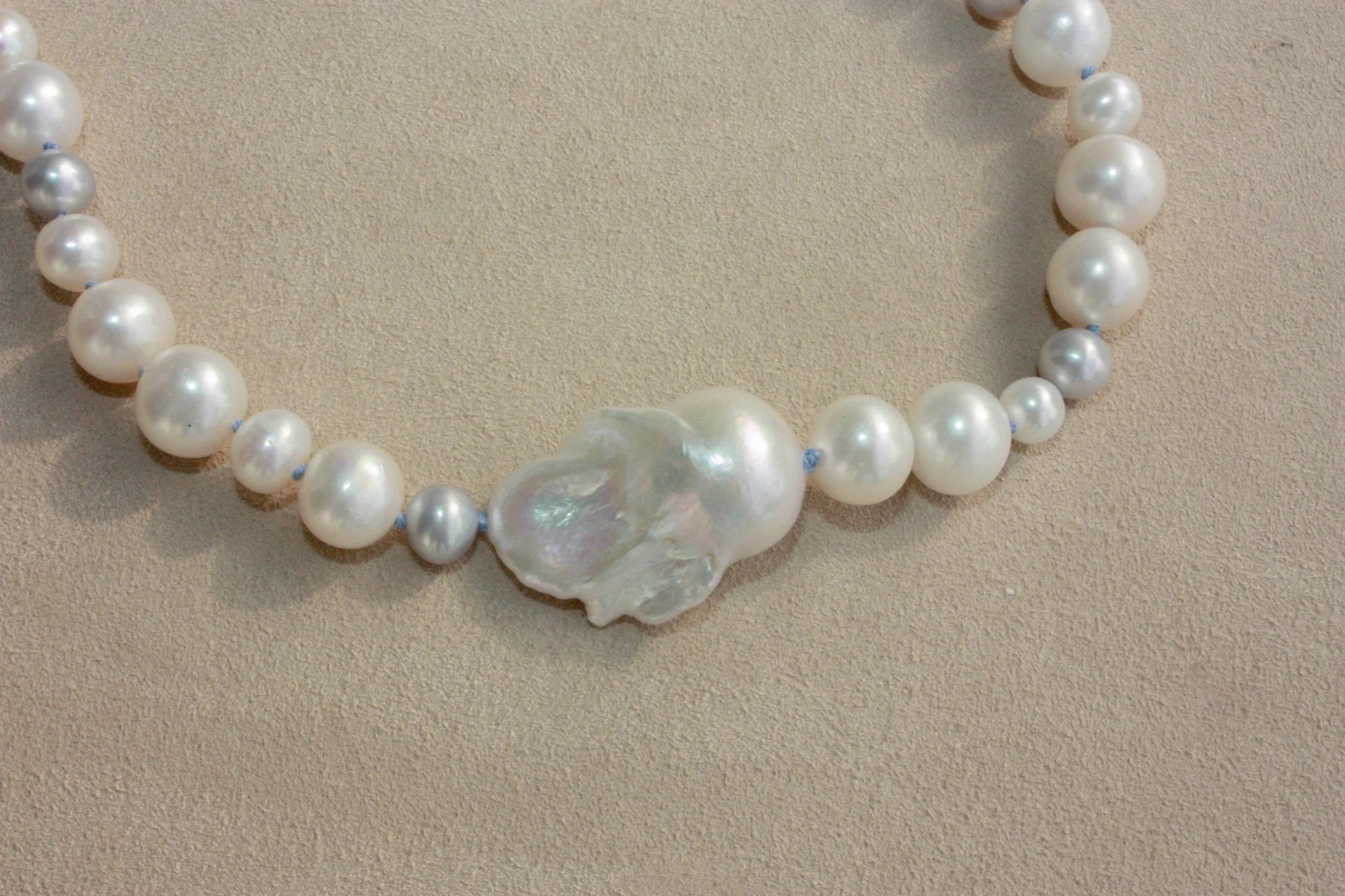No. 2: Blue Silk Off-Side Baroque Center Necklace
