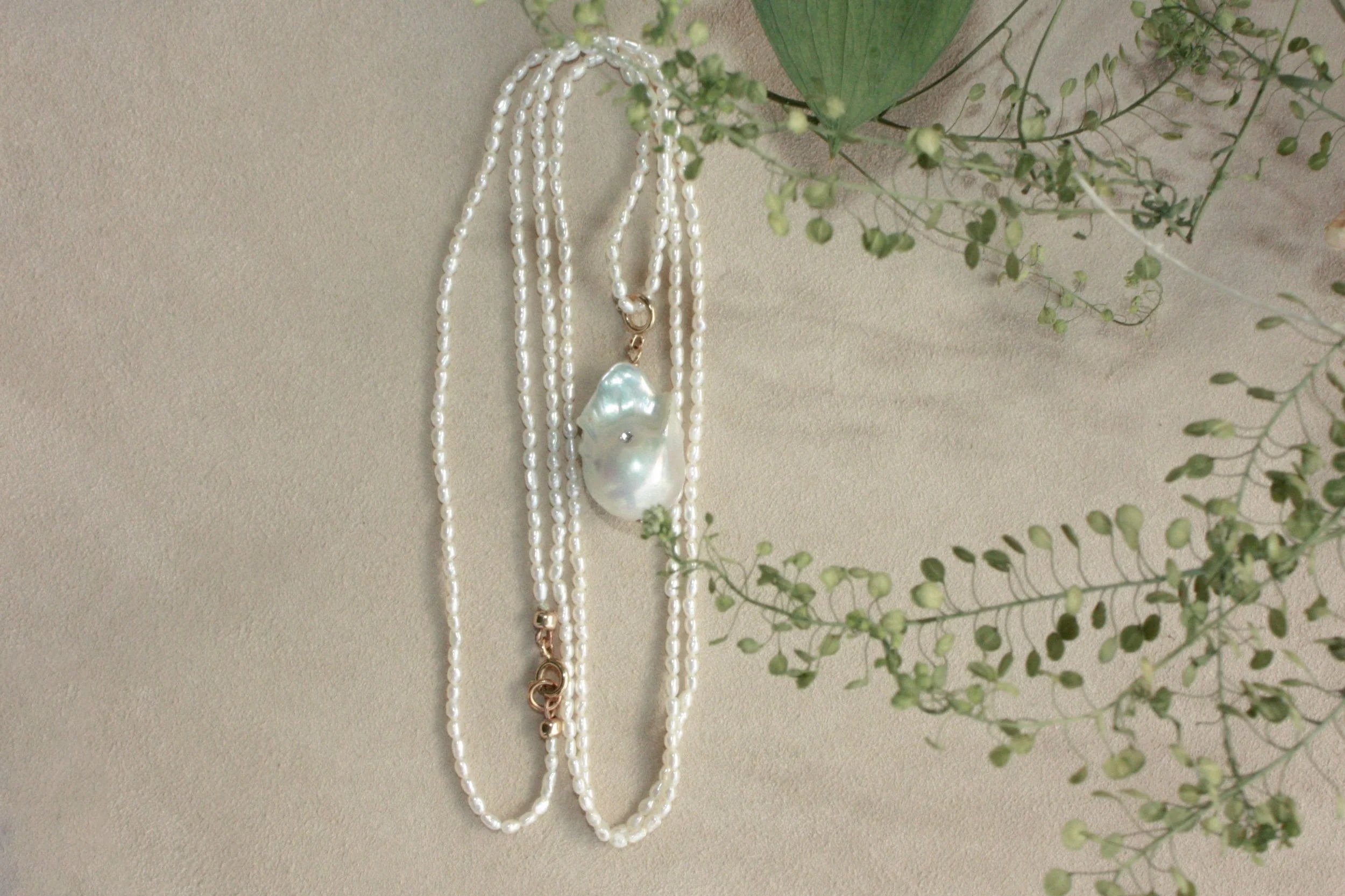 No.7: Seed Pearl Necklace with Baroque Pearl Charm