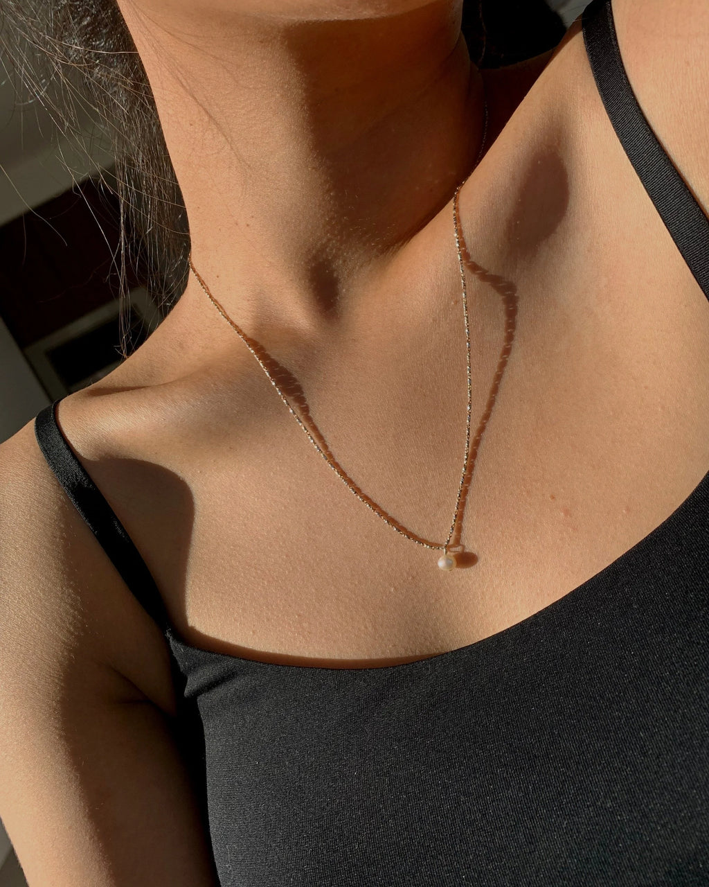 Faceted Multi-Metal Chain with Mini Pearl Necklace