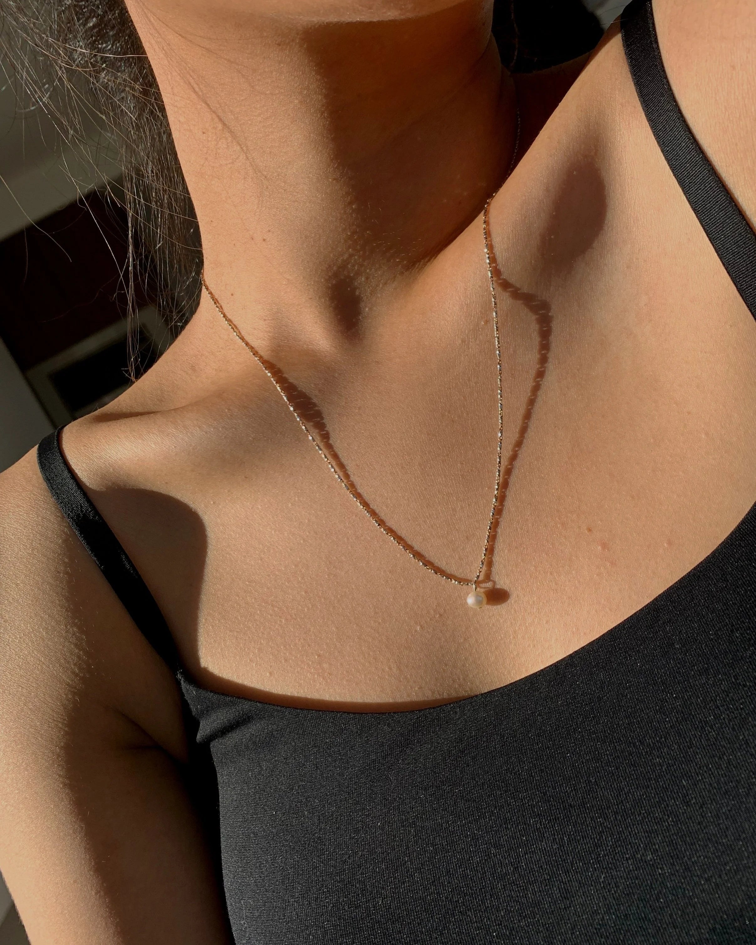 Faceted Multi-Metal Chain with Mini Pearl Necklace