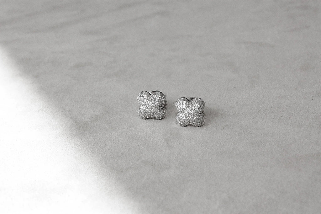 Domed Clover Pavé Stud Earrings