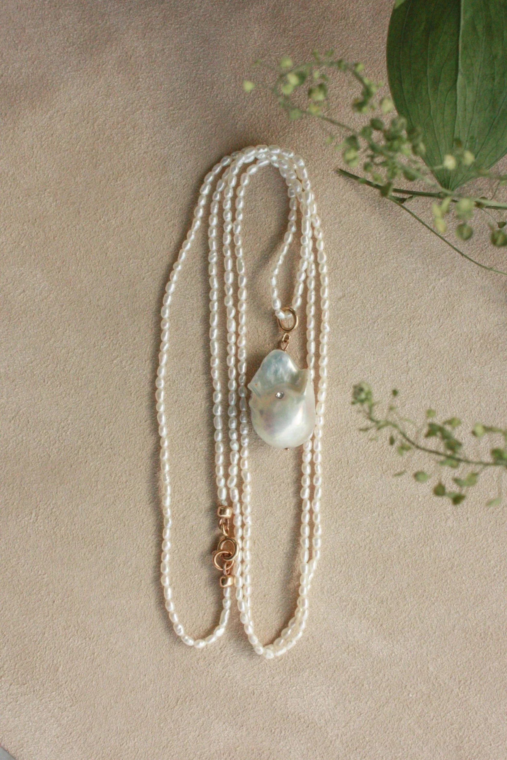 No.7: Seed Pearl Necklace with Baroque Pearl Charm