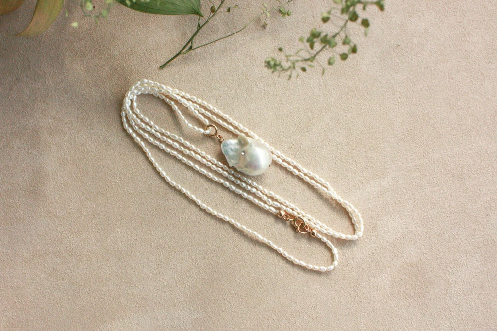 No.7: Seed Pearl Necklace with Baroque Pearl Charm