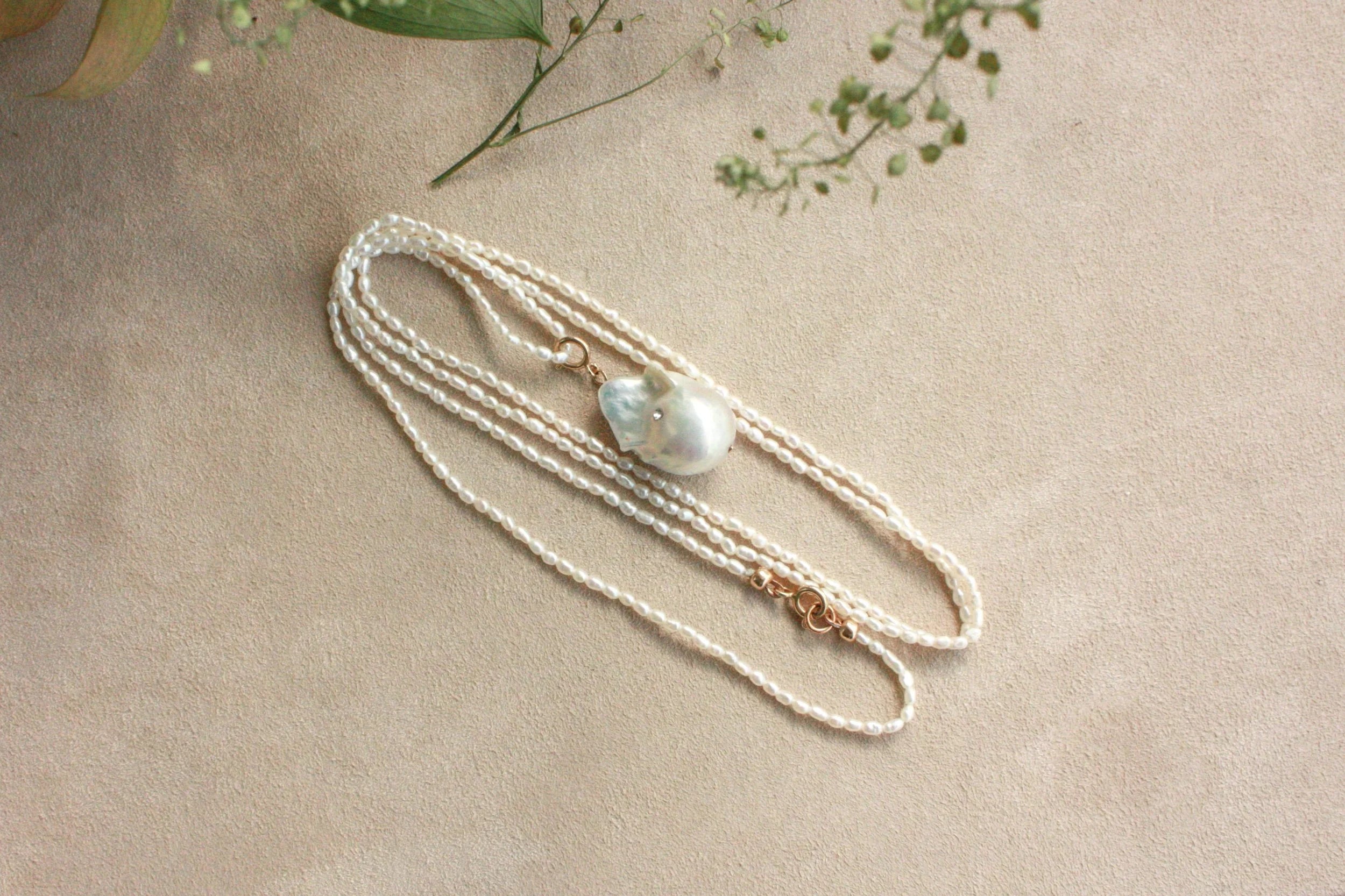 No.7: Seed Pearl Necklace with Baroque Pearl Charm
