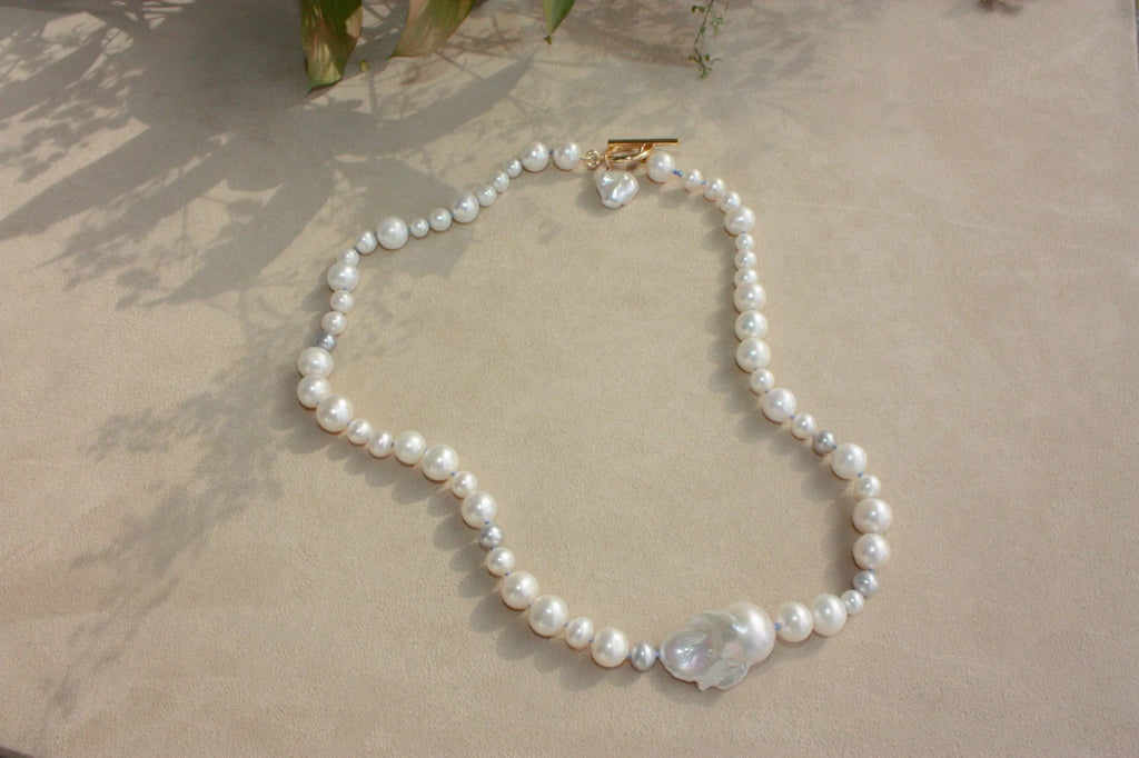 No. 2: Blue Silk Off-Side Baroque Center Necklace