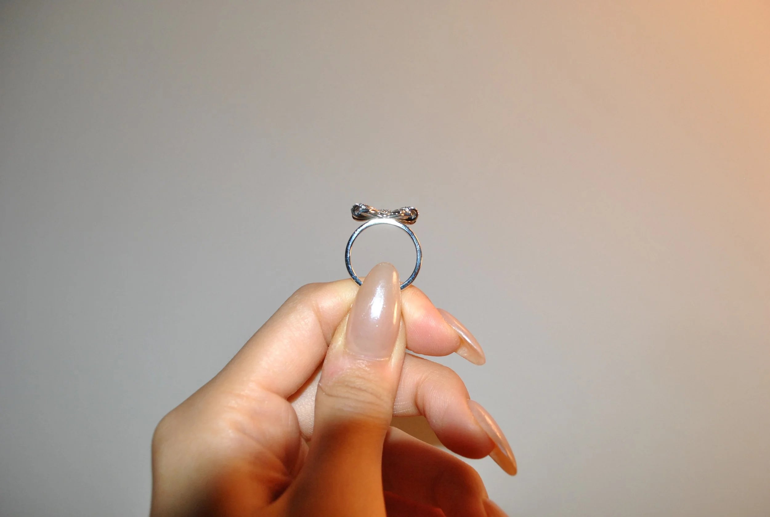 Pink and White Ribbon Design Ring