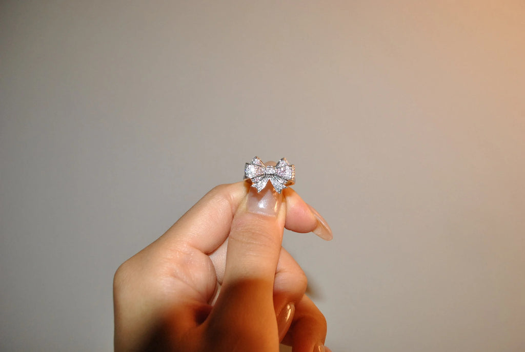 Pink and White Ribbon Design Ring