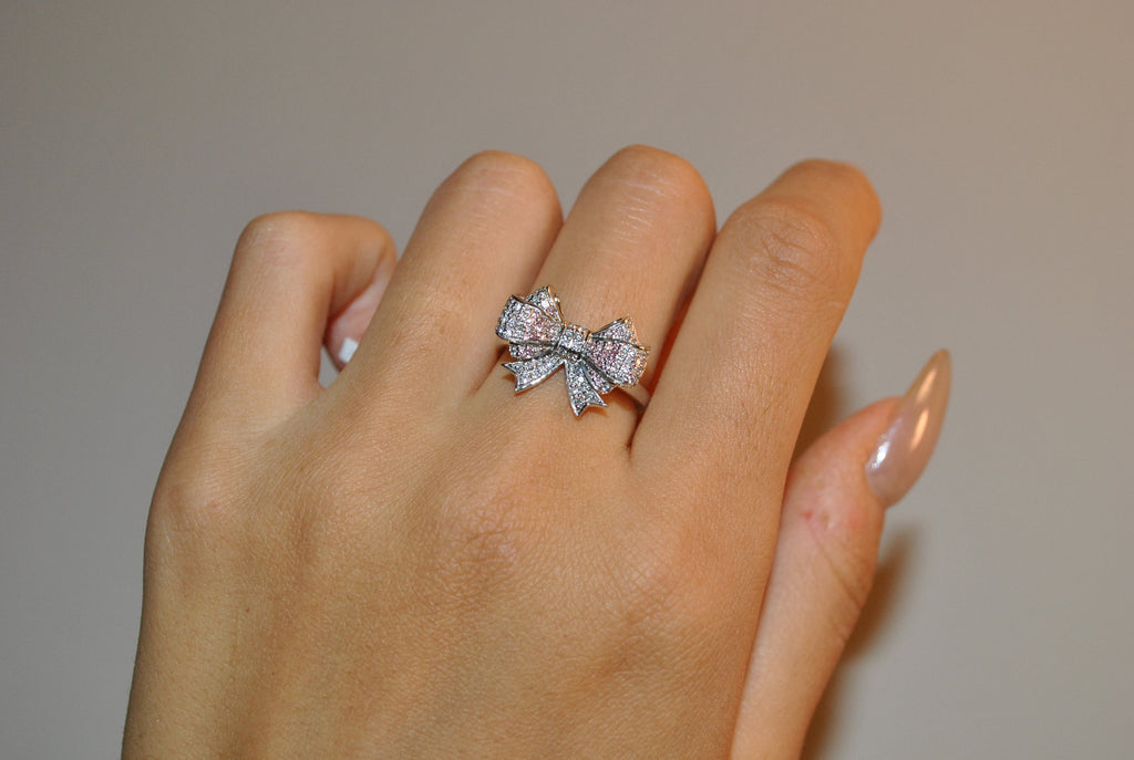 Pink and White Ribbon Design Ring