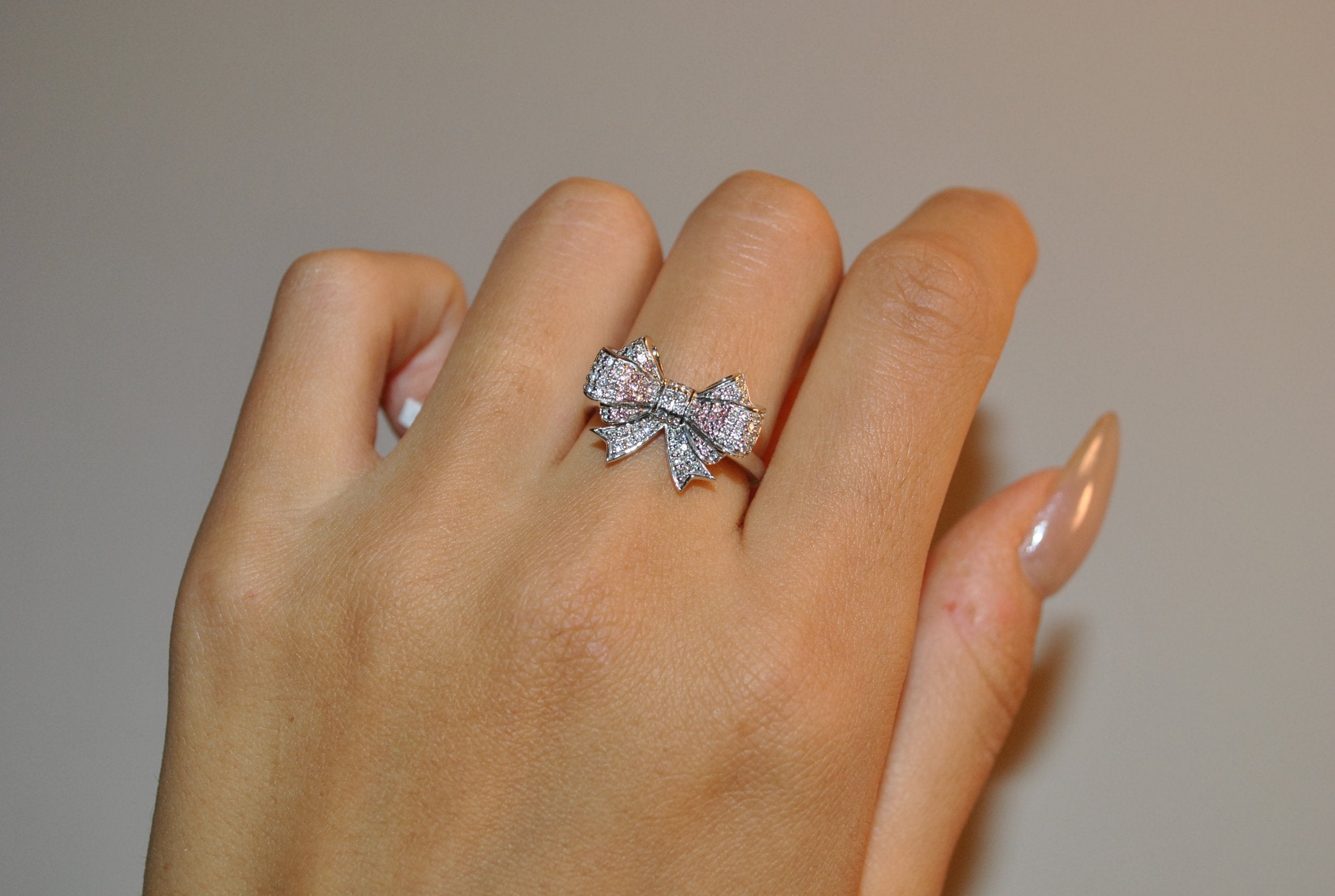 Pink and White Ribbon Design Ring