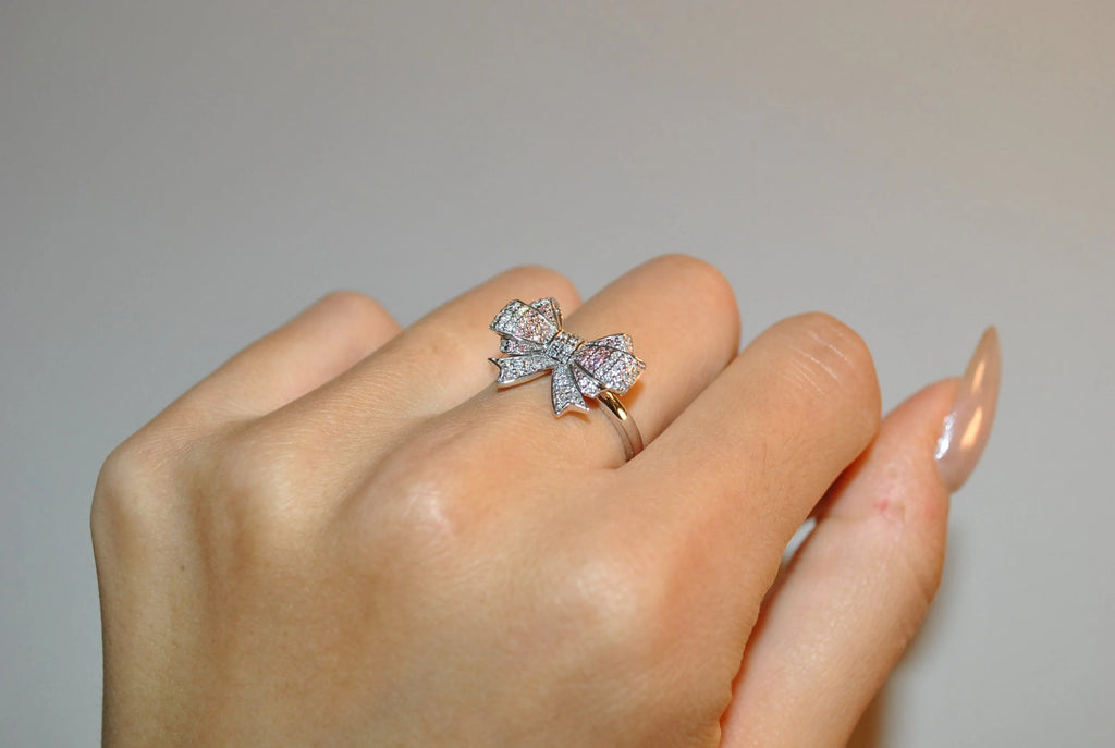 Pink and White Ribbon Design Ring