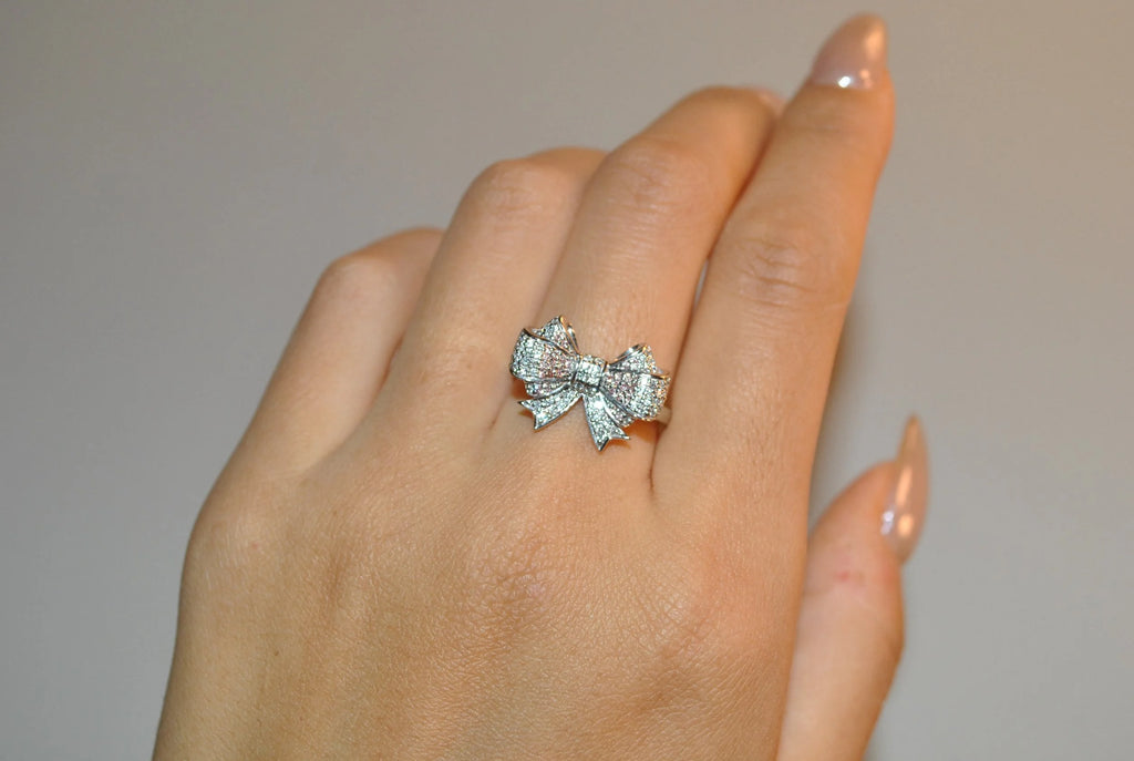 Pink and White Ribbon Design Ring