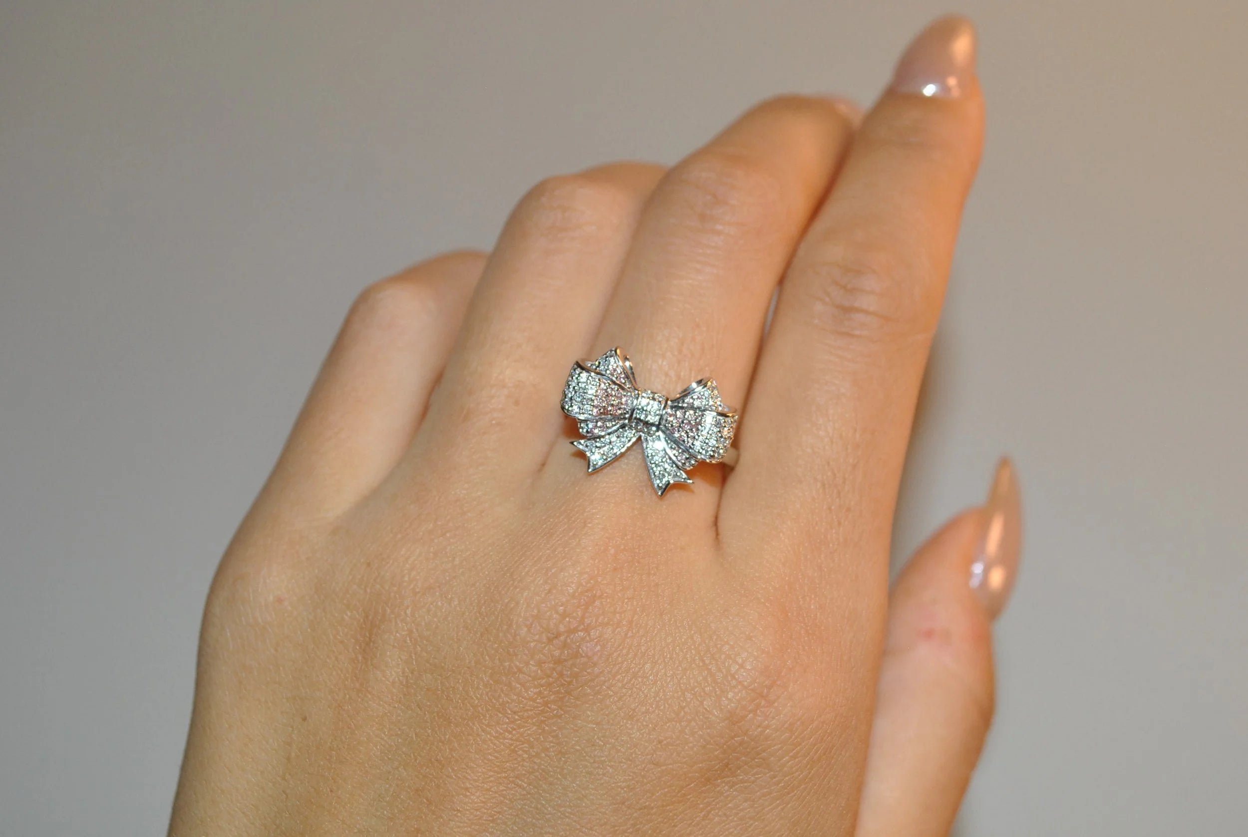 Pink and White Ribbon Design Ring