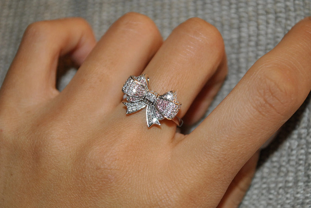 Pink and White Ribbon Design Ring