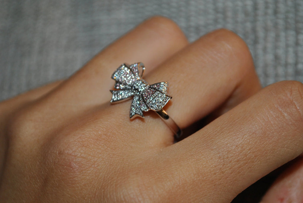 Pink and White Ribbon Design Ring