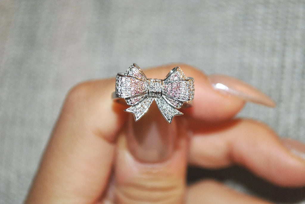 Pink and White Ribbon Design Ring