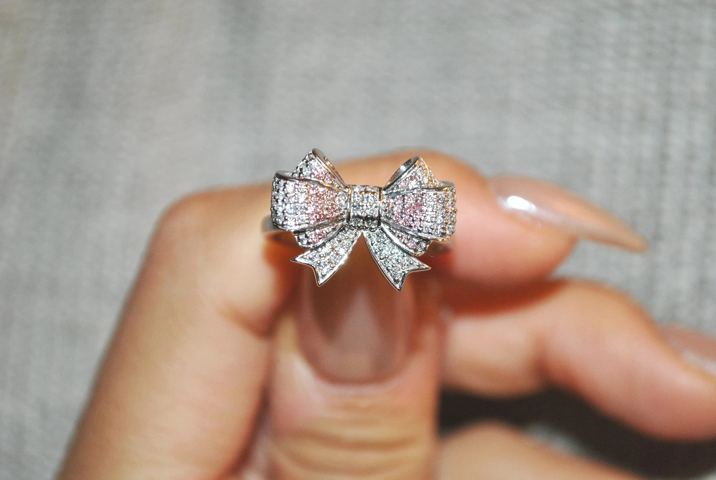 Pink and White Ribbon Design Ring