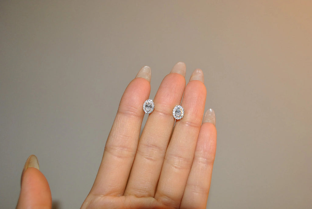 Oval Halo Earring Studs