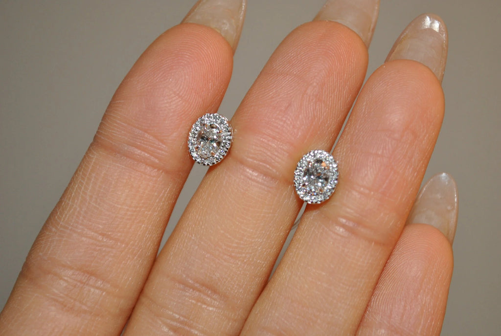 Oval Halo Earring Studs