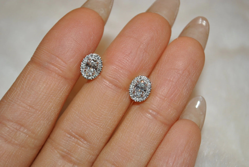 Oval Halo Earring Studs