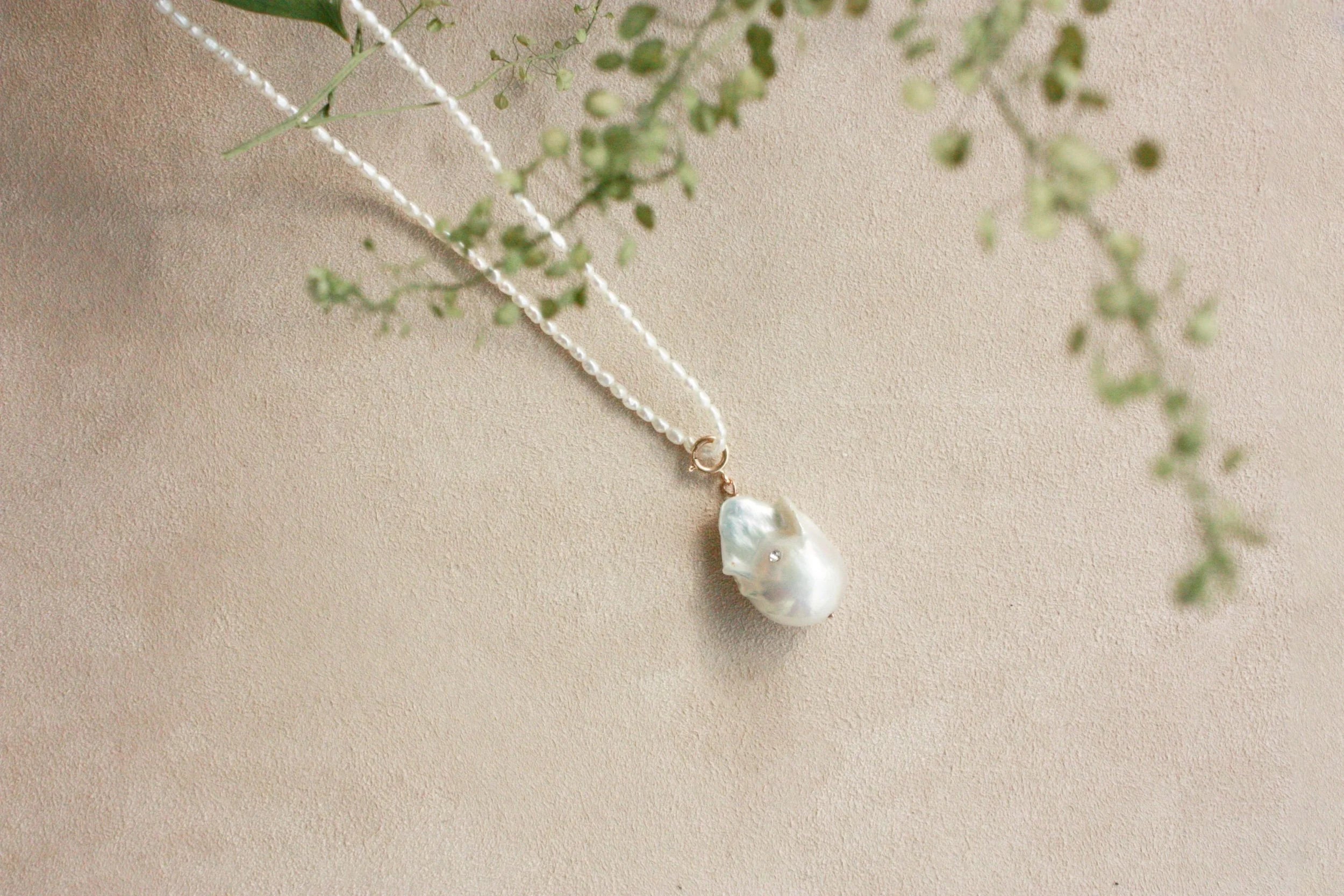 No.7: Seed Pearl Necklace with Baroque Pearl Charm