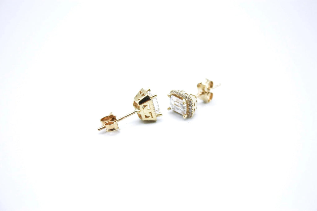 Emerald Cut Halo Earring Studs