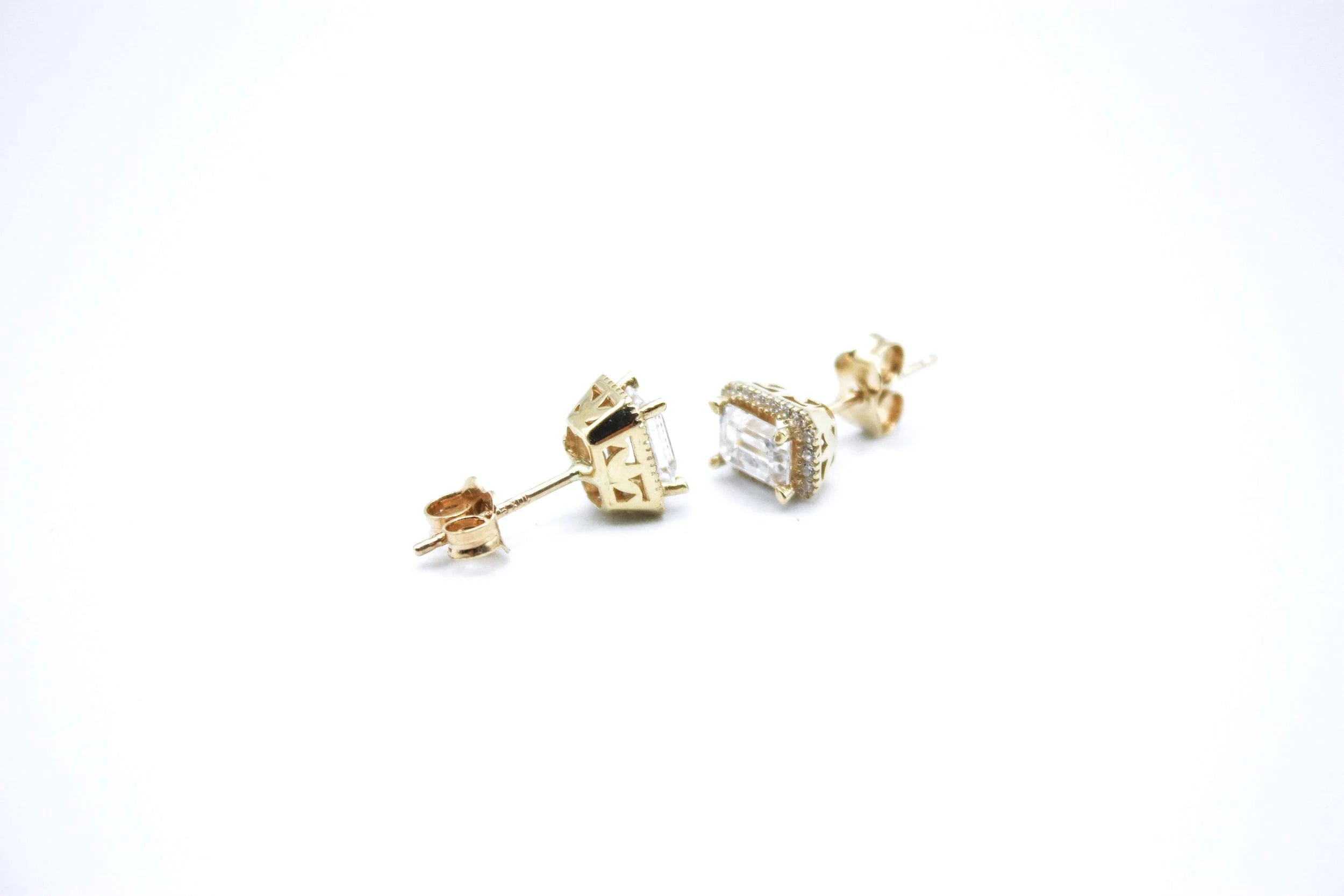 Emerald Cut Halo Earring Studs