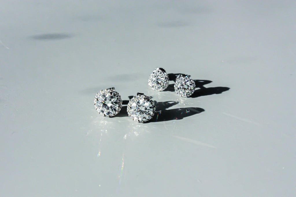 Round Halo Moissanite Studs