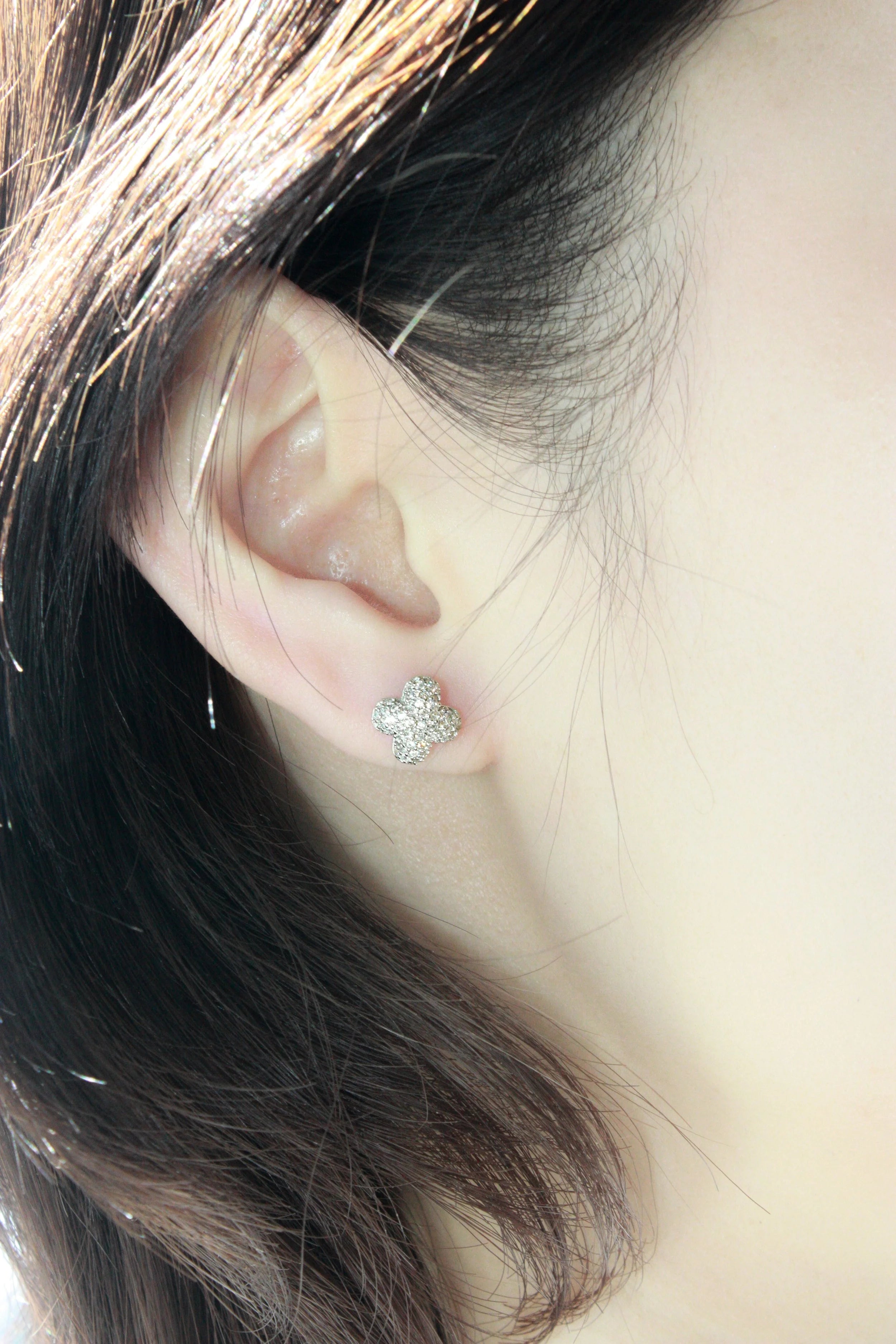 Domed Clover Pavé Stud Earrings