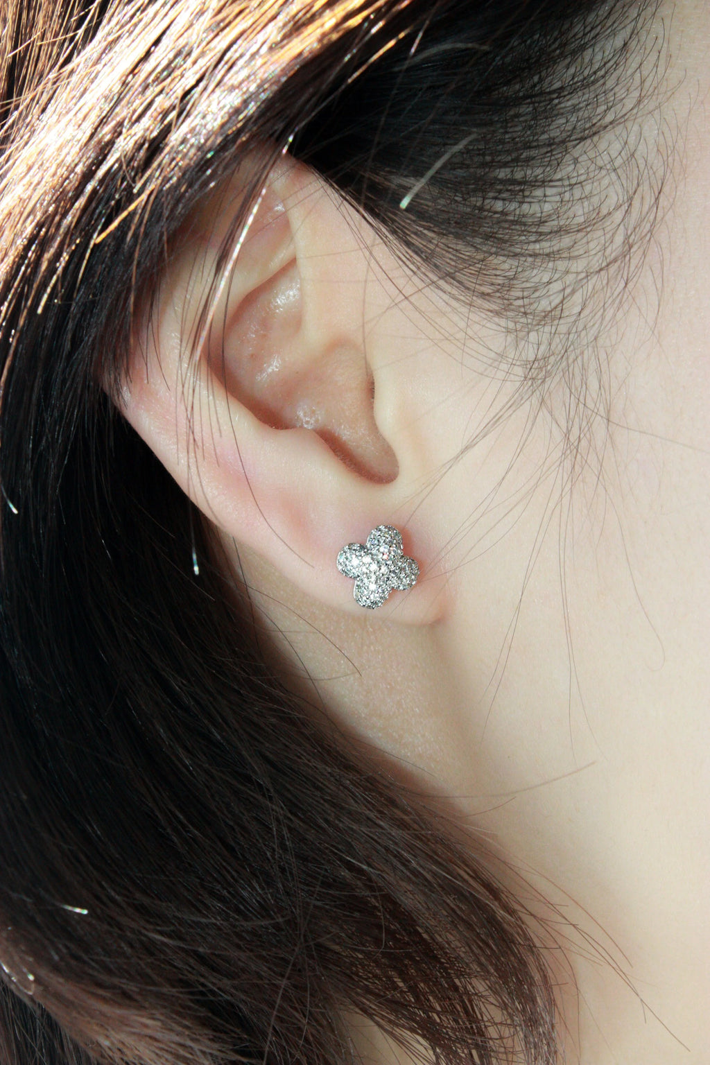 Domed Clover Pavé Stud Earrings