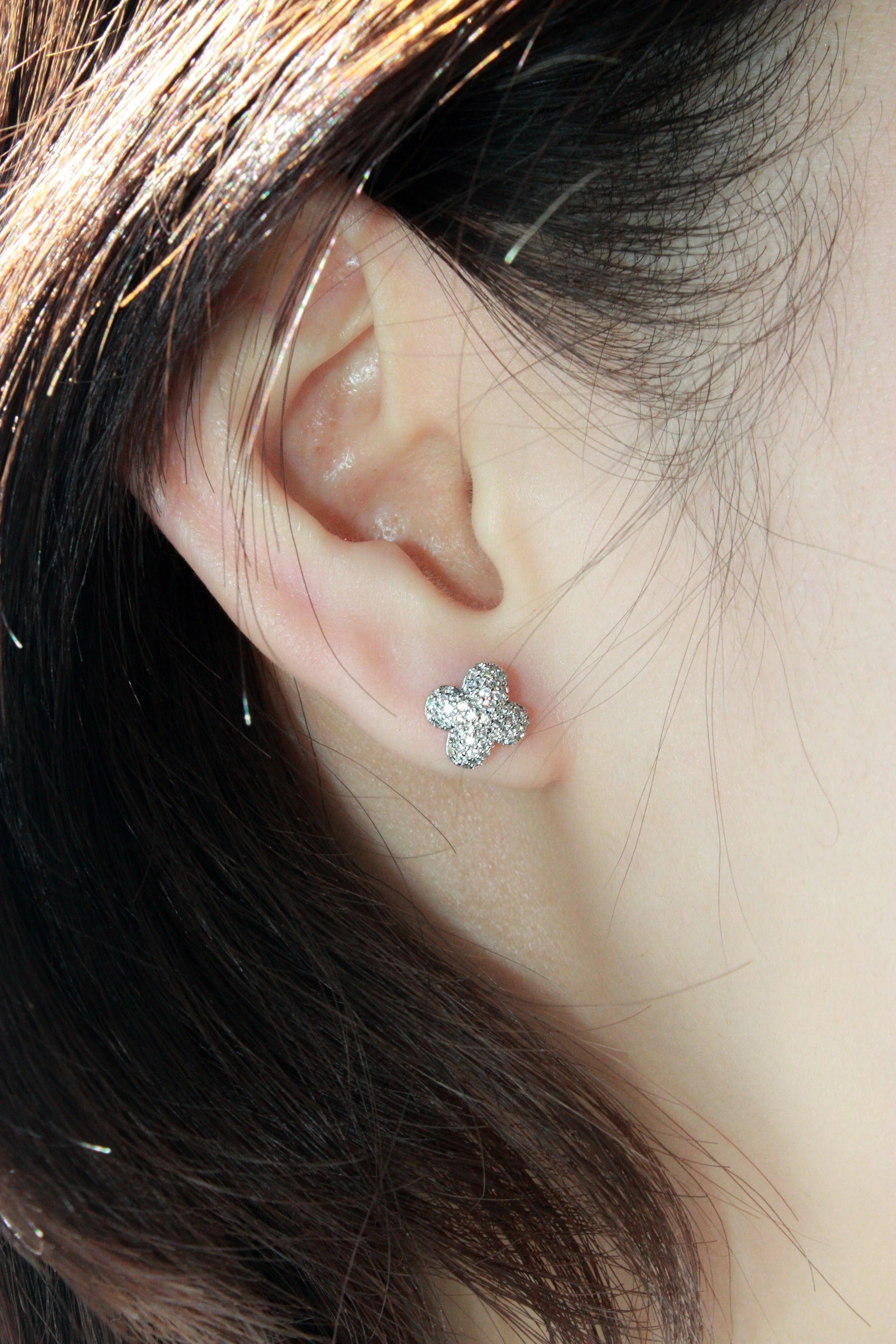 Domed Clover Pavé Stud Earrings