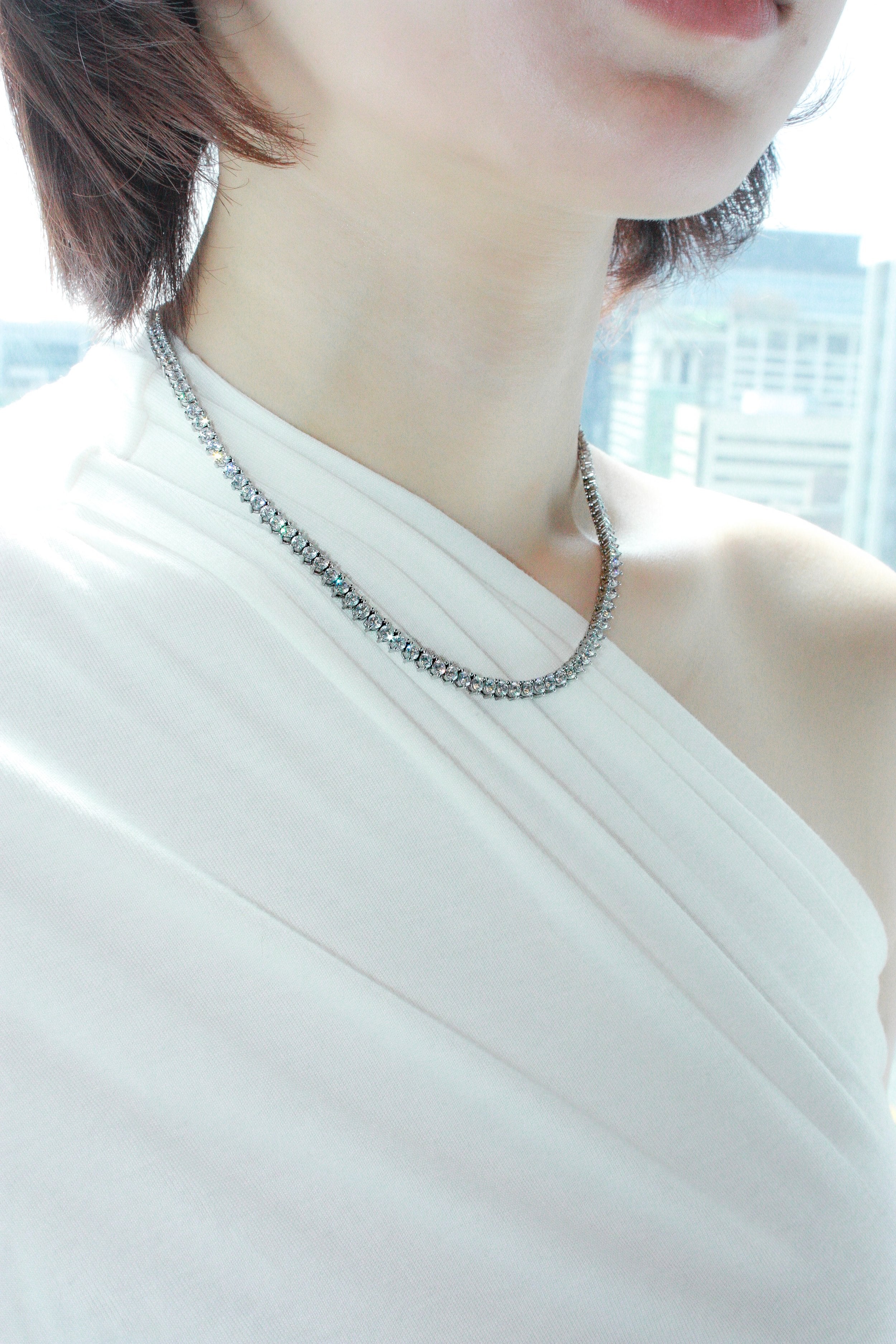 Three-Prong CZ Tennis Necklace