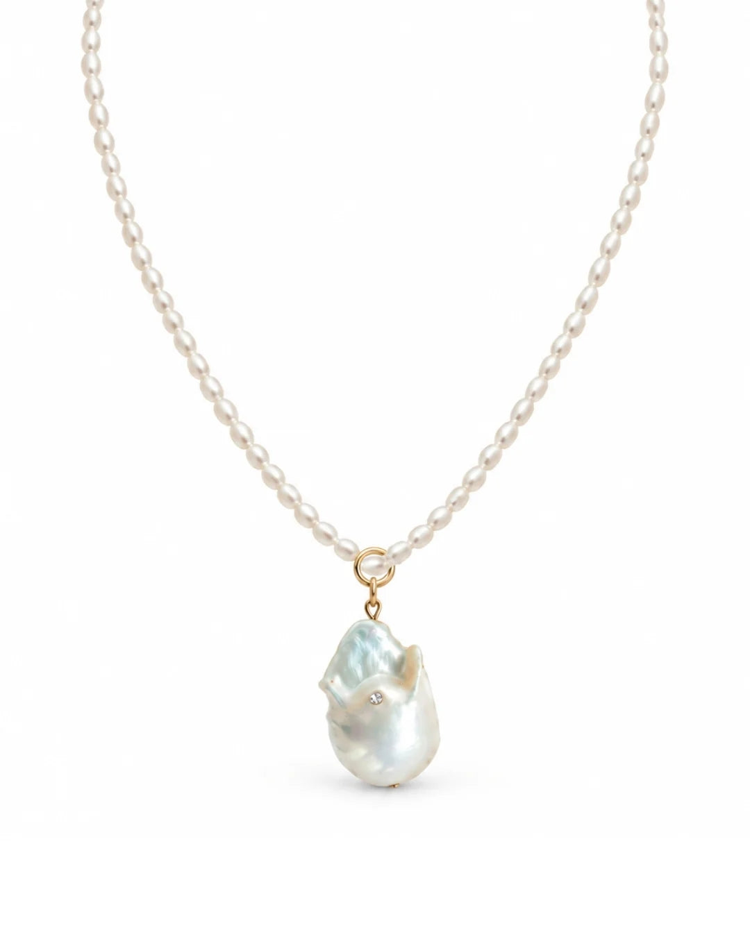 No.7: Seed Pearl Necklace with Baroque Pearl Charm